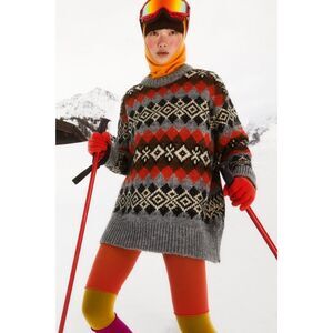 Multicolor Zara Fair Isle Jacquard Chunky Knit Crew Neck Pullover Sweater (NWT)